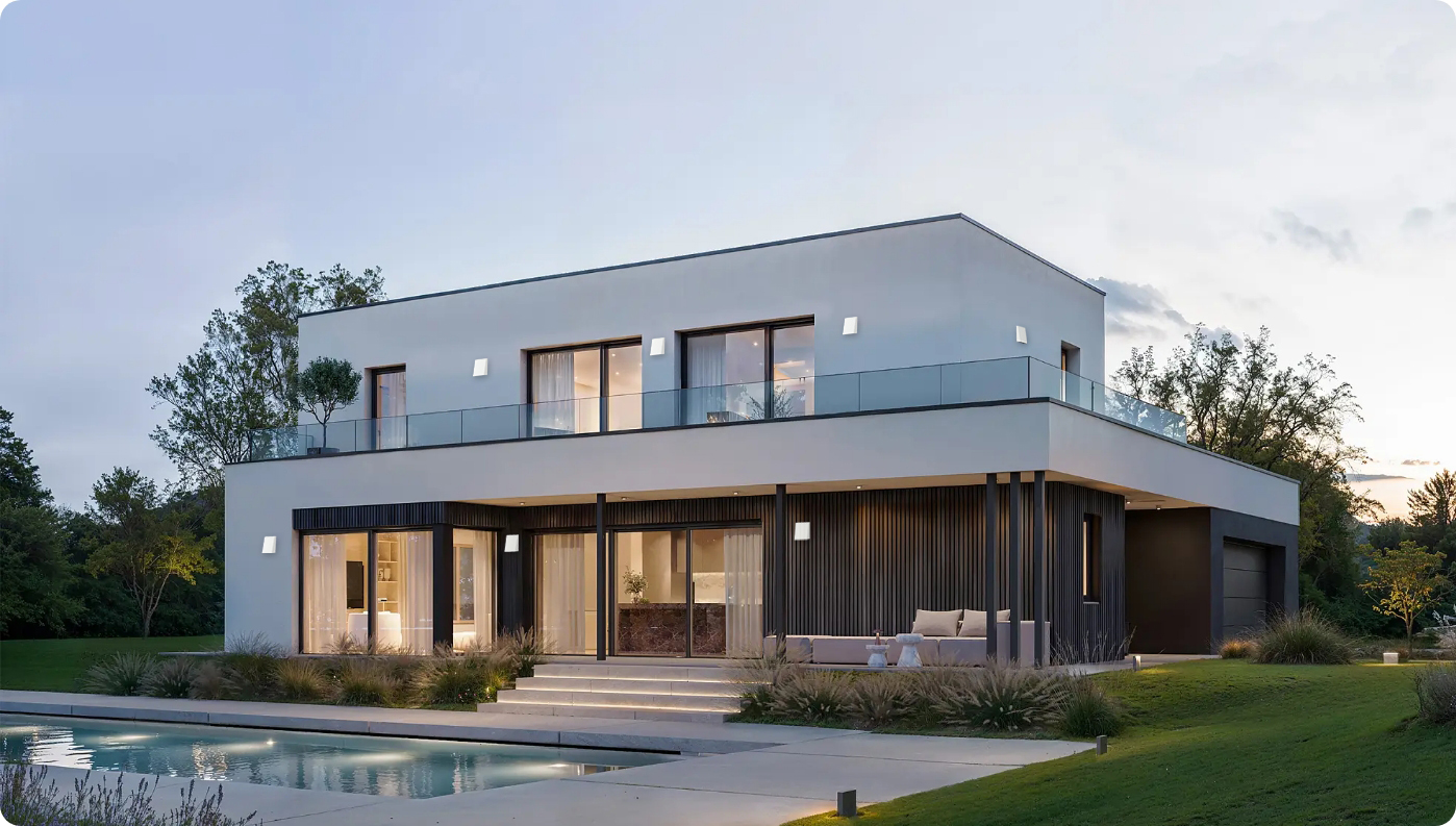 Modernes Haus mit Wohnraumlüftung